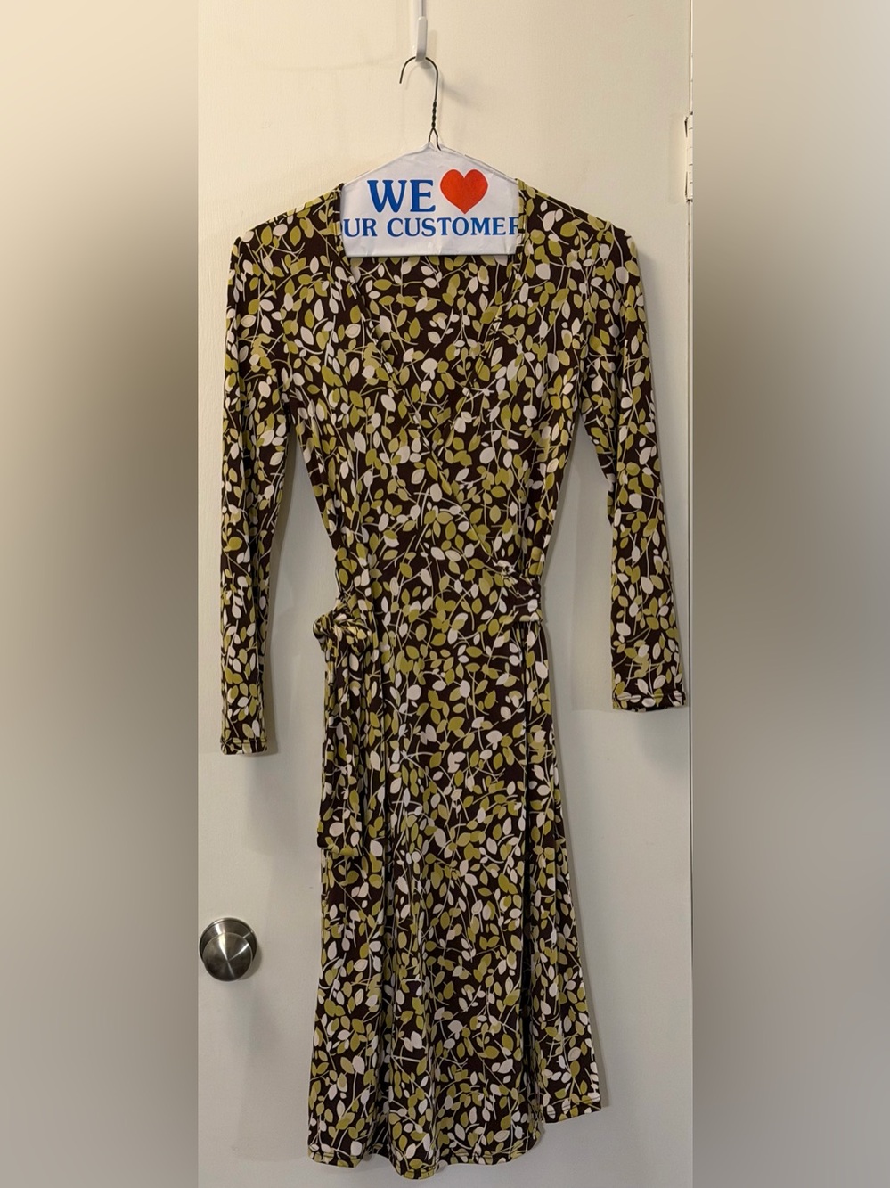 Laura Ashley Olive and Cream Leaf-Print Wrap Dress